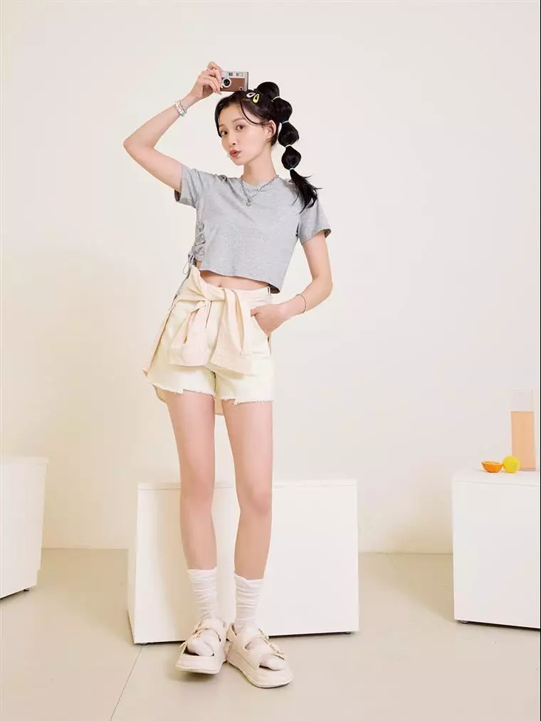 Cut-Out Drawstring Tie-Up Cropped Top [AB18765]