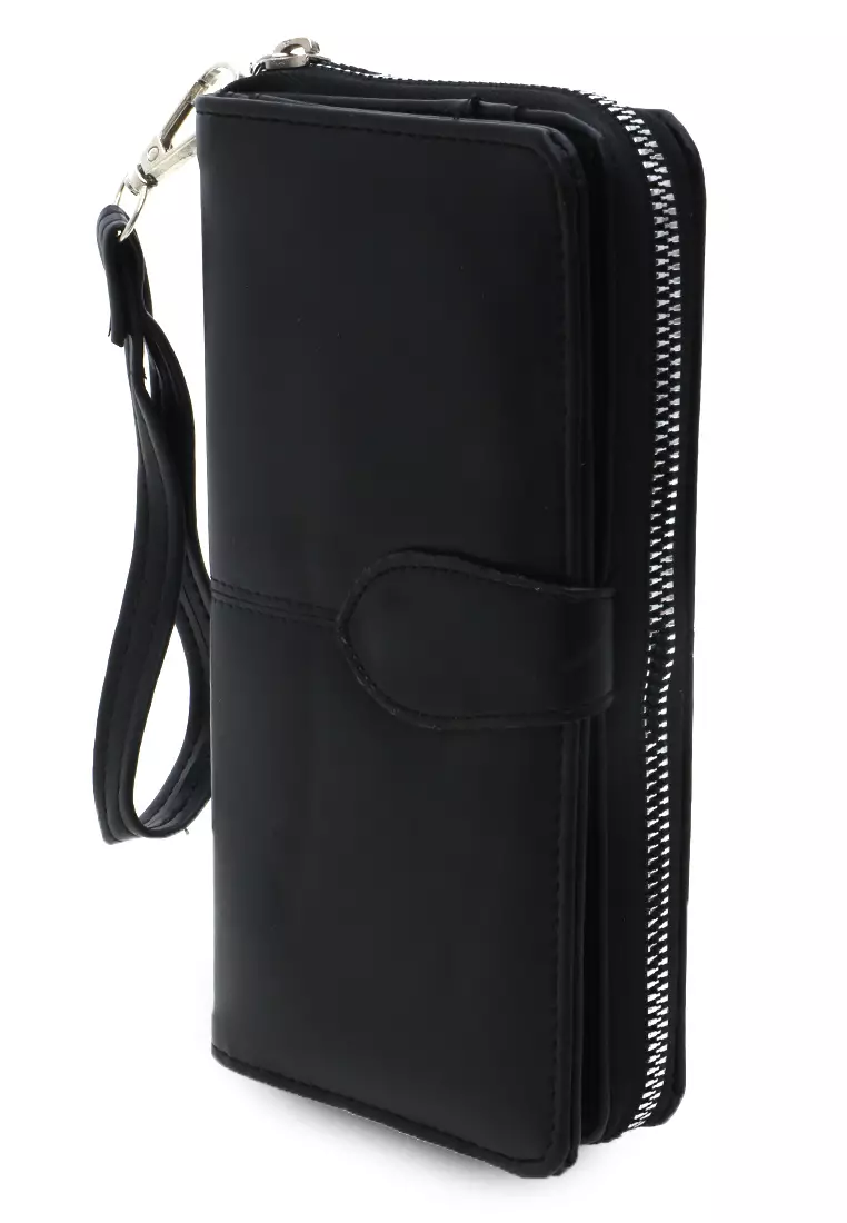 Dompet Leather Wanita Design Casual Long Wallet Soft Large Capacity Free Tali Tangan - Hitam