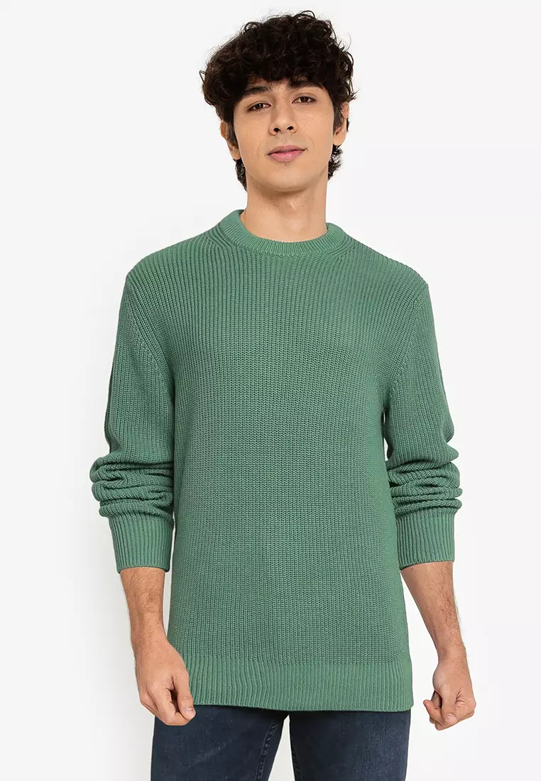 Men's green crew neck sweater shop