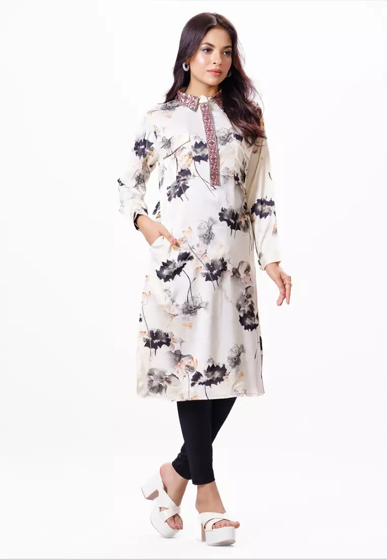 Le Reve Floral Brushpaint Printed Formal Tunic