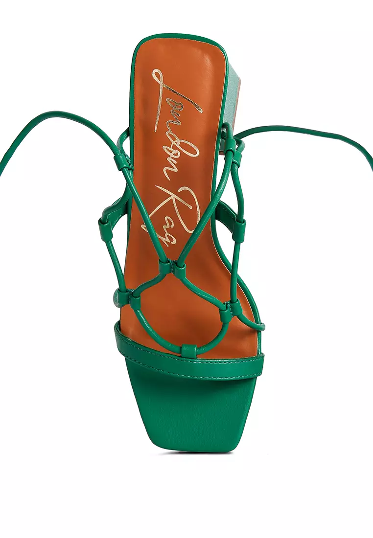 Green Lace Up Block Heeled Sandal