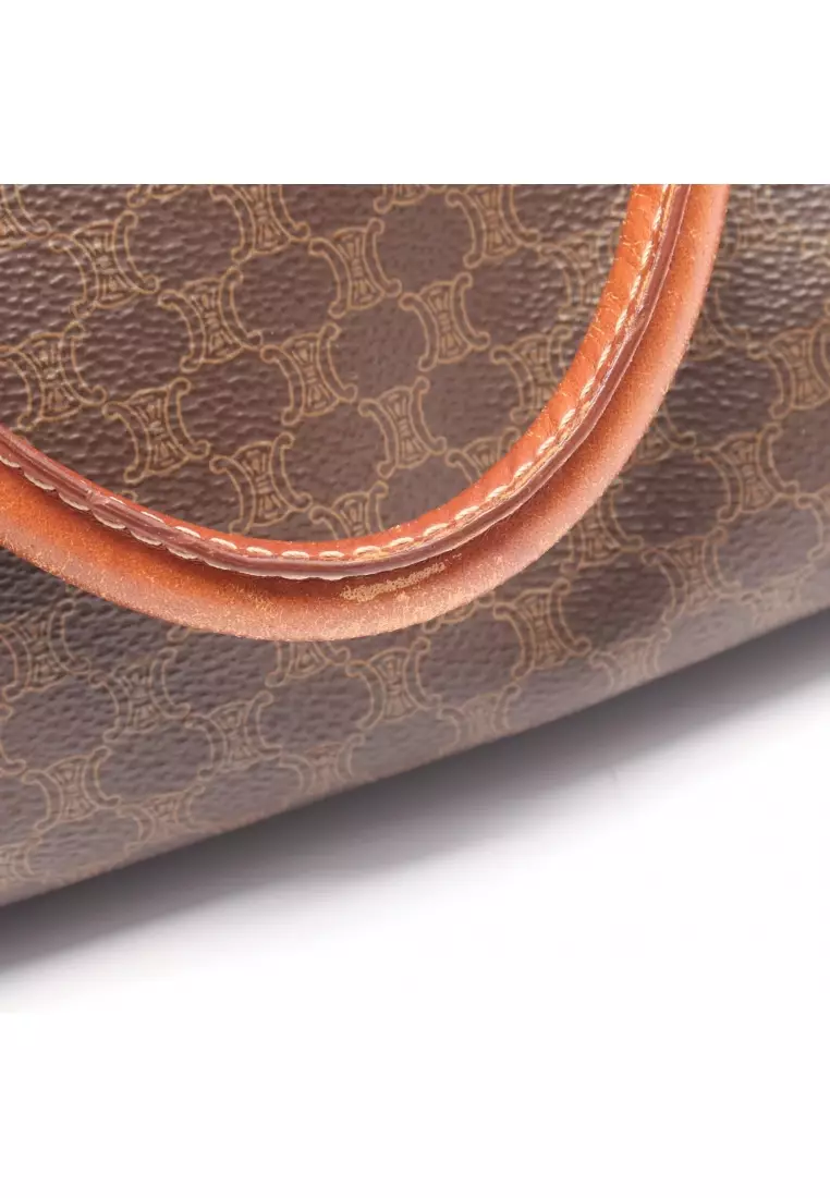 Pre-Loved Celine Macadam mini boston bag PVC leather Brown Dark brown