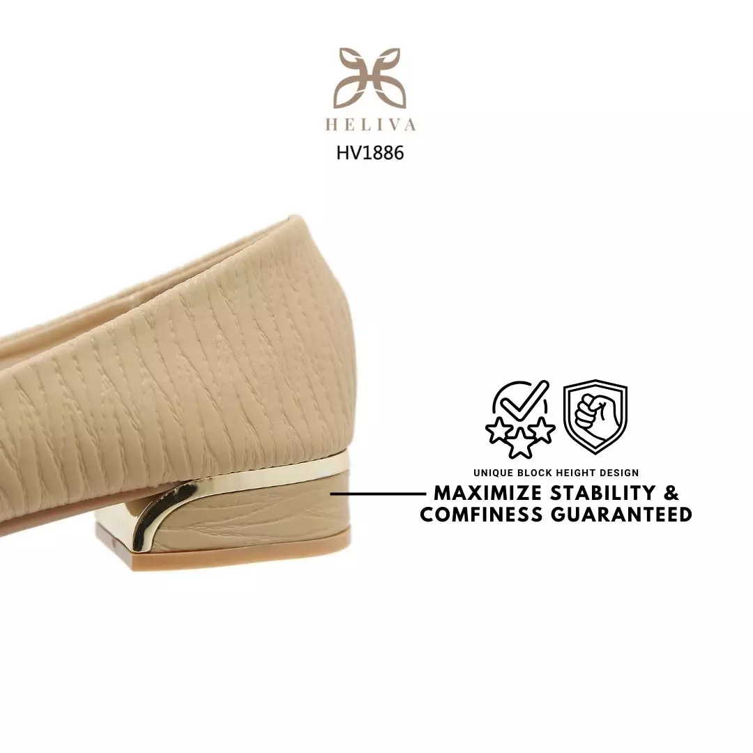 Heliva Sarah Women Shoes Heel chunky Wood Grain Pattern Frame Flower Sol 2.5cm HV1886