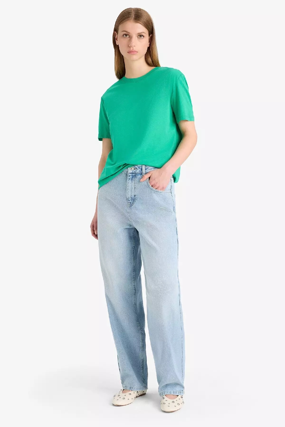 Regular Fit Crew Neck Basic Plain Combed Cotton Short Sleeve T-Shirt W9584Az25Sp