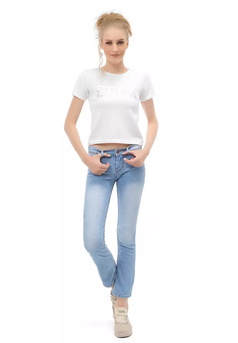 Jourel Long Pants Celana Panjang Jeans Cutbray Wanita Material Denim ORIGINAL - Light Blue