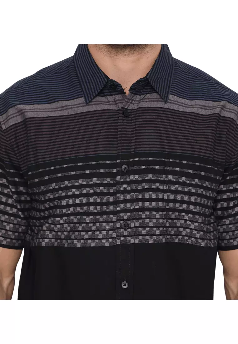 POLICE Kemeja Border Printing Hitam Regular Fit Pria