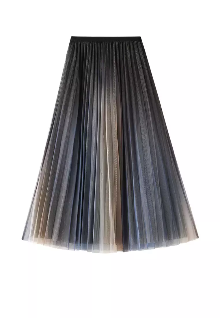 Gradient Rainbow Mesh Maxi Skirt AF0859
