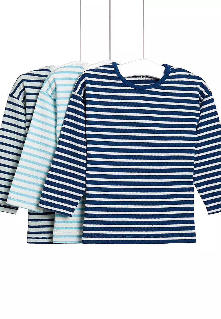 3pk Pure Cotton Striped Tops