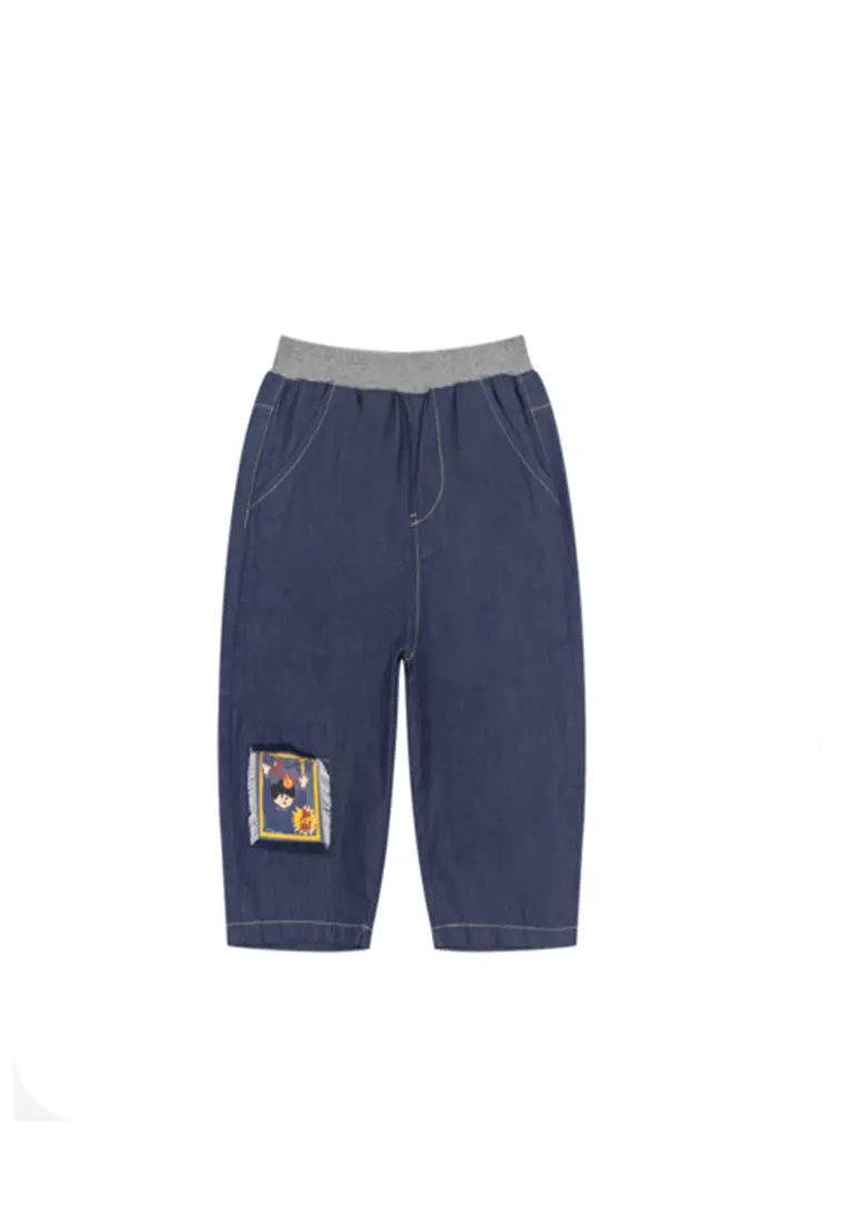 男小童牛仔长裤海报式印标宽松复古牛仔裤