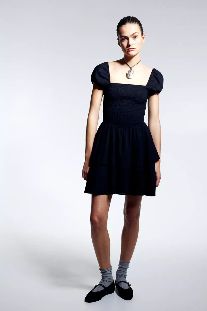 Tiered-skirt smocked dress