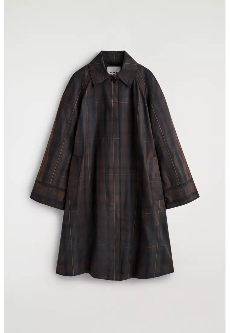CHECKED WAXED-COTTON CAR COAT