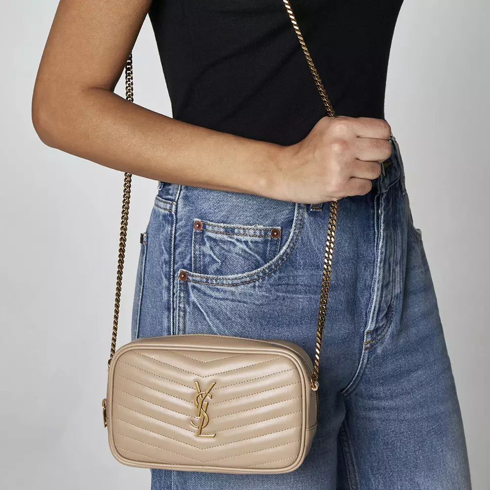 Jual SAINT LAURENT Mini Lou Quilted Leather Dark Beige Ghw