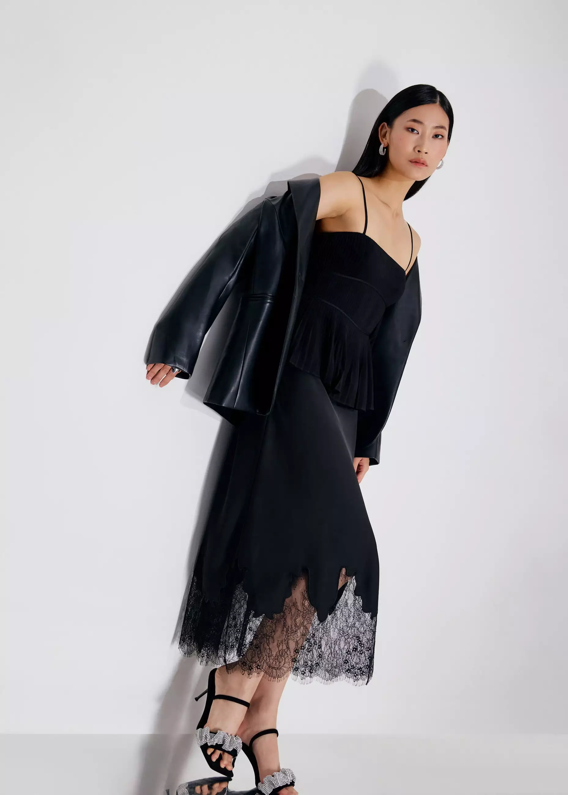 Atasan Wanita - Pleated Straight Neck Peplum Camisole Top