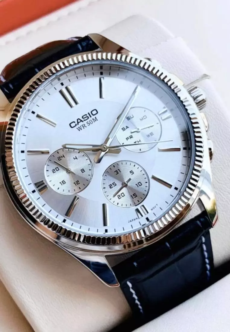 Buy Casio Casio General Chronograph Black Leather Strap Men Watch