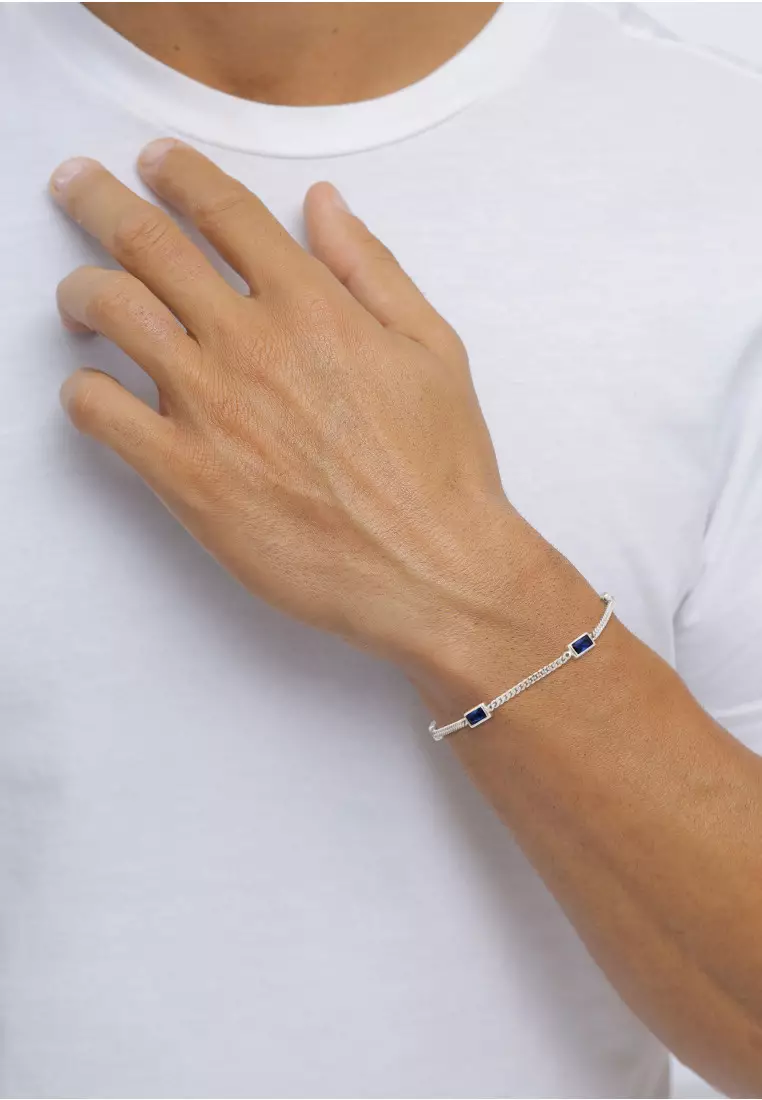 EXCLUSIVE Gelang Perhiasan Perak 925 Pria Rectangle Blue Sapphire
