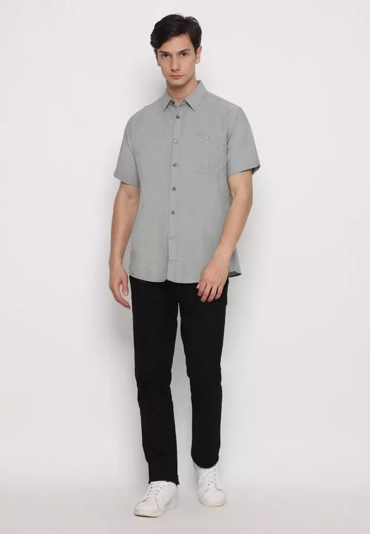 RBJ Kemeja Polos Cotton Oxford Black Regular Fit Pria