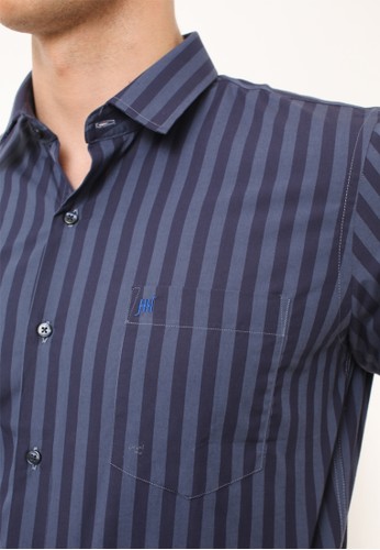 Jual Johnwin Slim Fit Kemeja Formal Motif Garis Vertikal Biru Original Zalora Indonesia