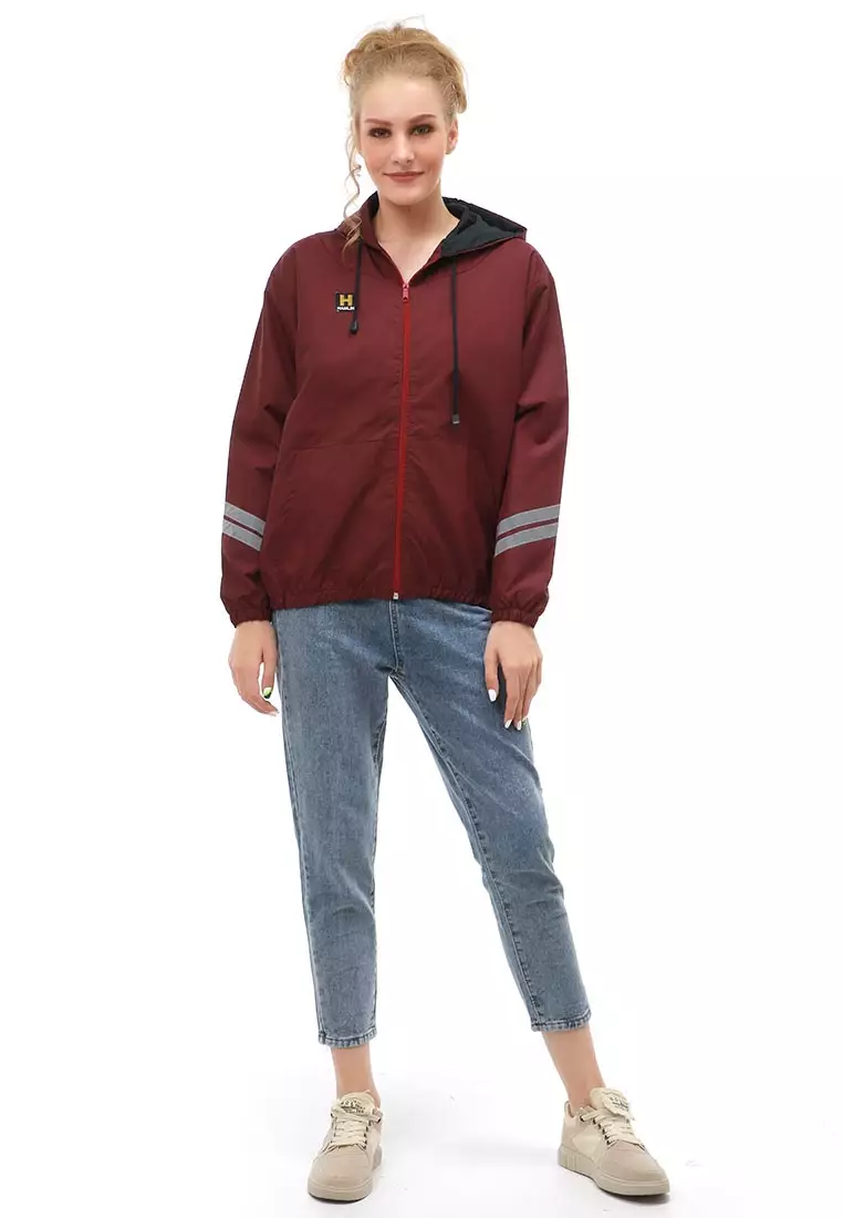 Hardwin Jacket Outer Wanita Jaket Hoodie List Lengan Full Furing Material Parasut Despo ORIGINAL - Maroon