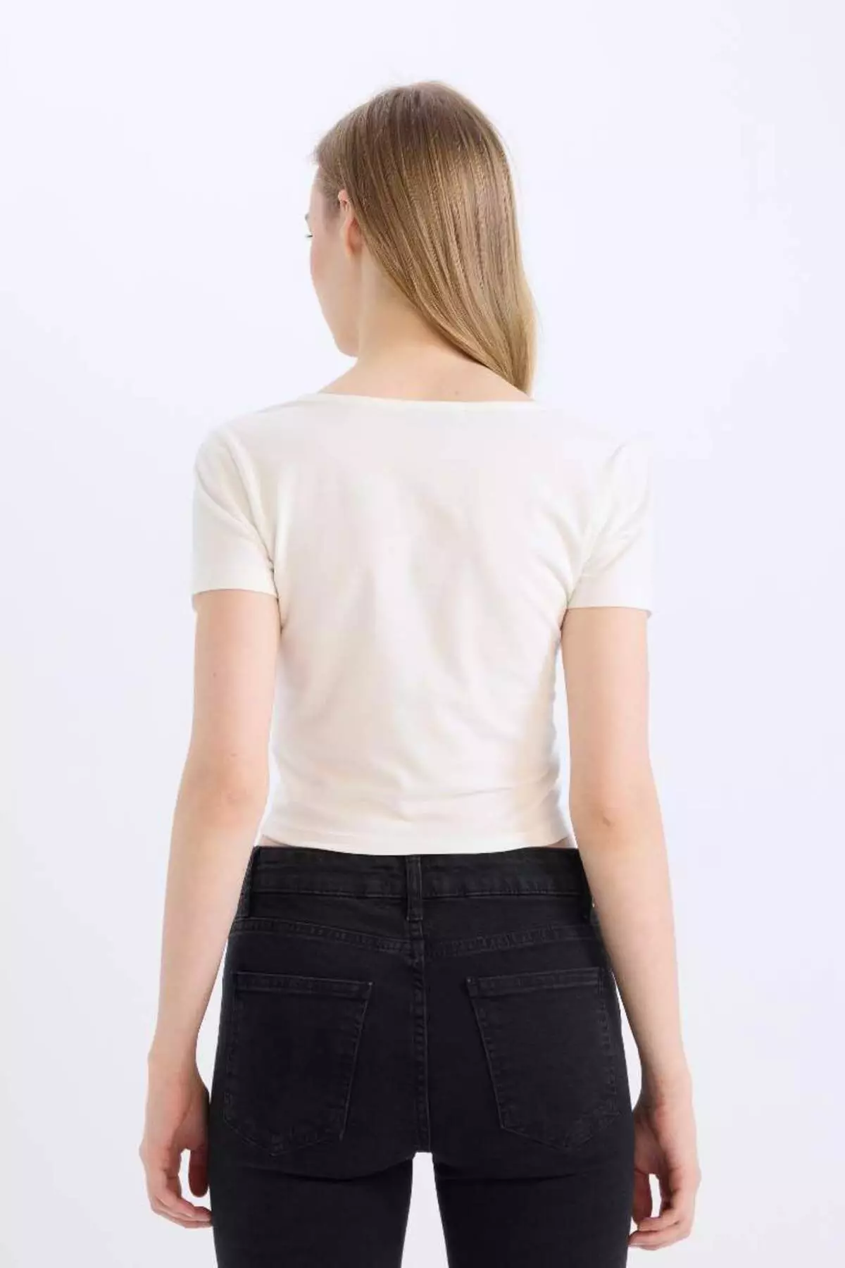 Fitted U Neck Basic Plain Short Sleeve T-Shirt C6102Ax25Sm