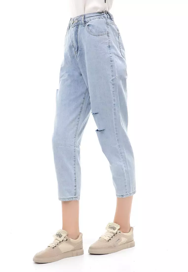 Jourel Celana Panjang Cropped Wanita Casual Material Denim ORIGINAL - Light Blue