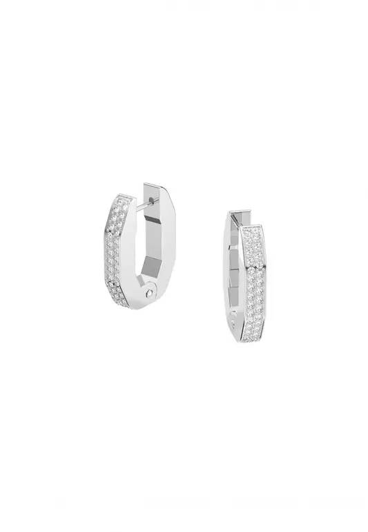 Dextera Hoop Earrings Octagonal Small White Rhodium Plated