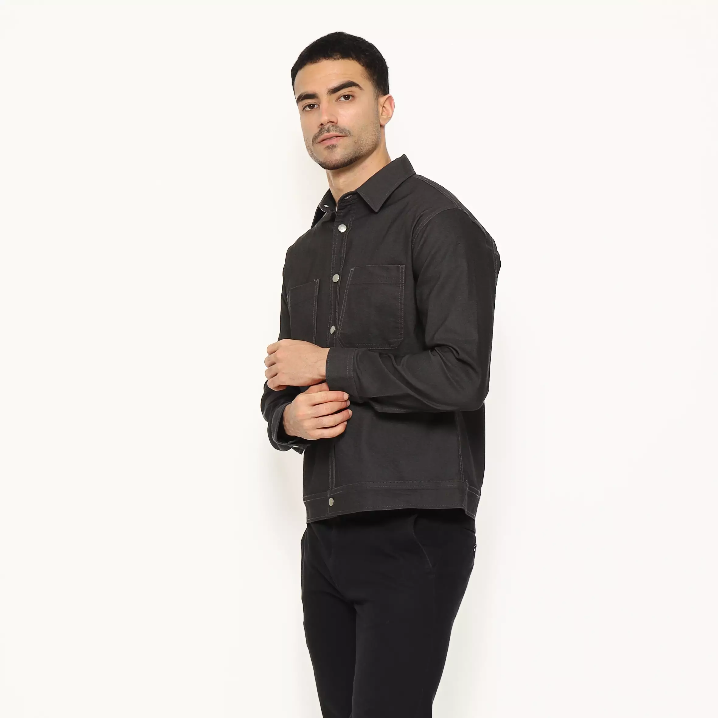 Schoeller Jaket Pria LENNOX Regular Fit Cotton Stretch – Motif Twill Kecil Warna Grey