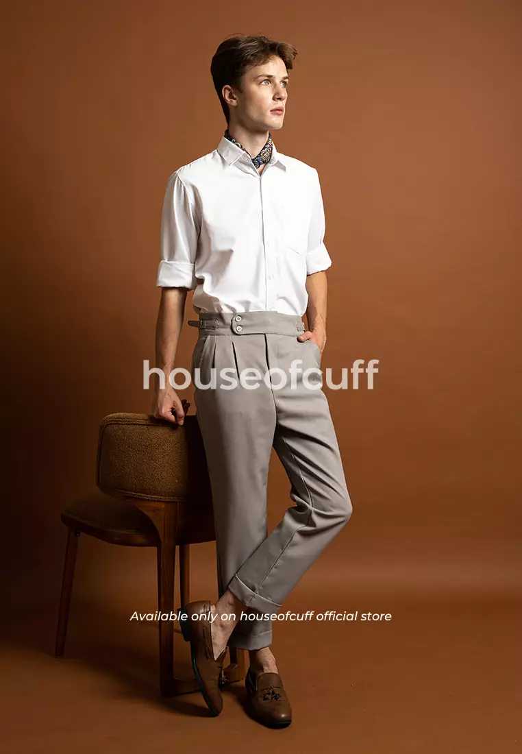 Houseofcuff Celana Panjang High Waist Gurkha Button Pria Side Tab Abu Abu
