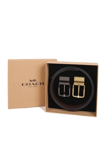 COACH black Coach Gift Box Wide Mix Harness Leather Belt F55434 (Black/Dark Brown) 225FCAC1BFE871GS_1