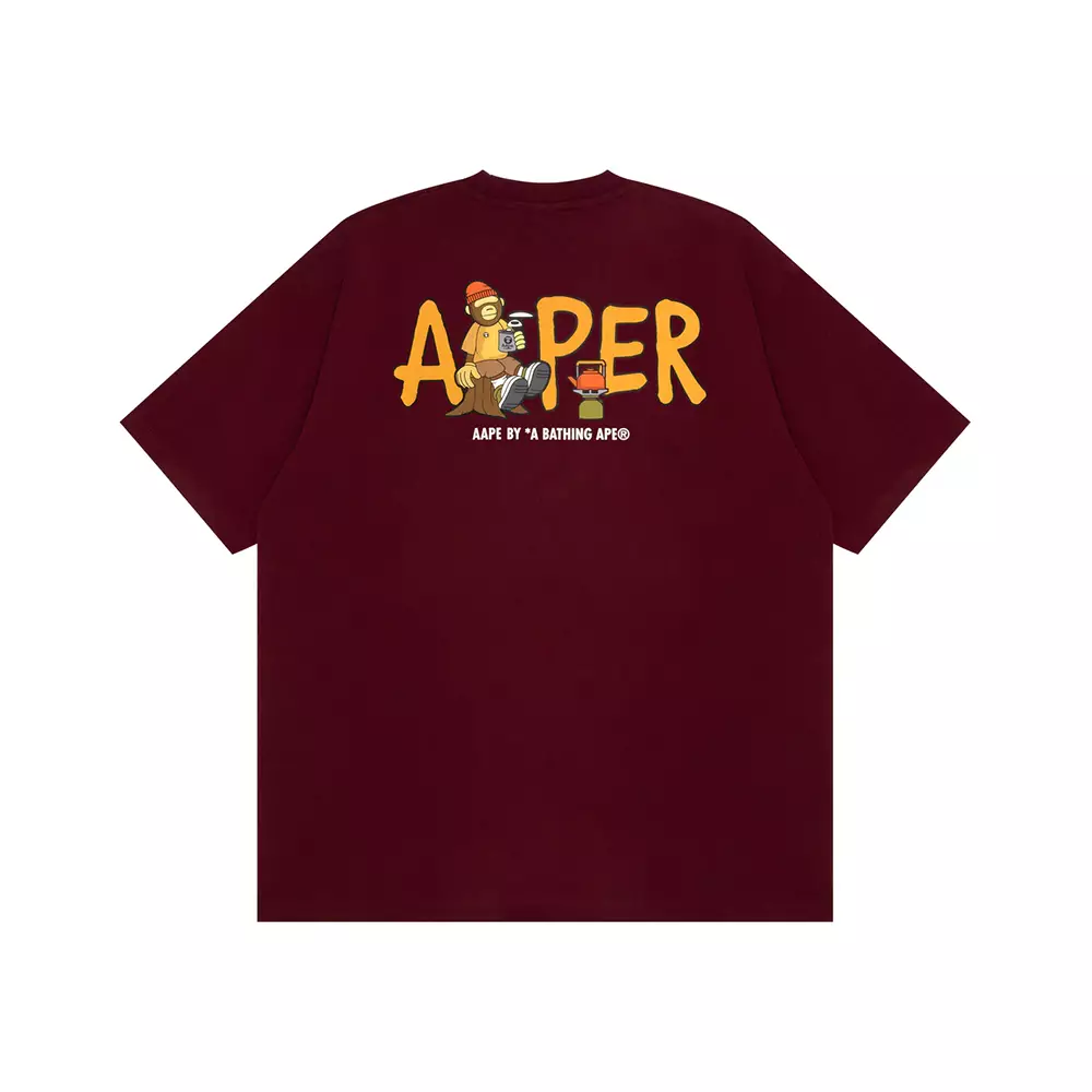 Jual AAPE BY BATHING APE Theme Logo T-Shirt Burgundy Original 2025