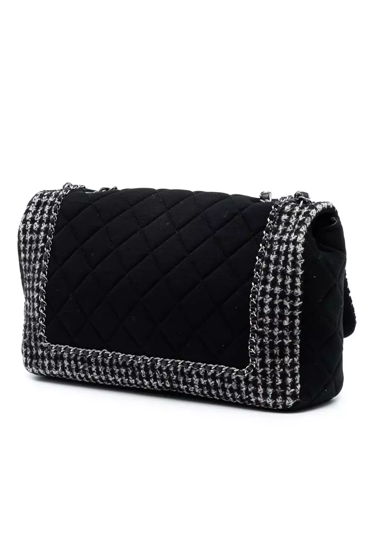 Pre-Loved Chanel Jumbo Cc Quilted Jersey And Tweed Chain Flap