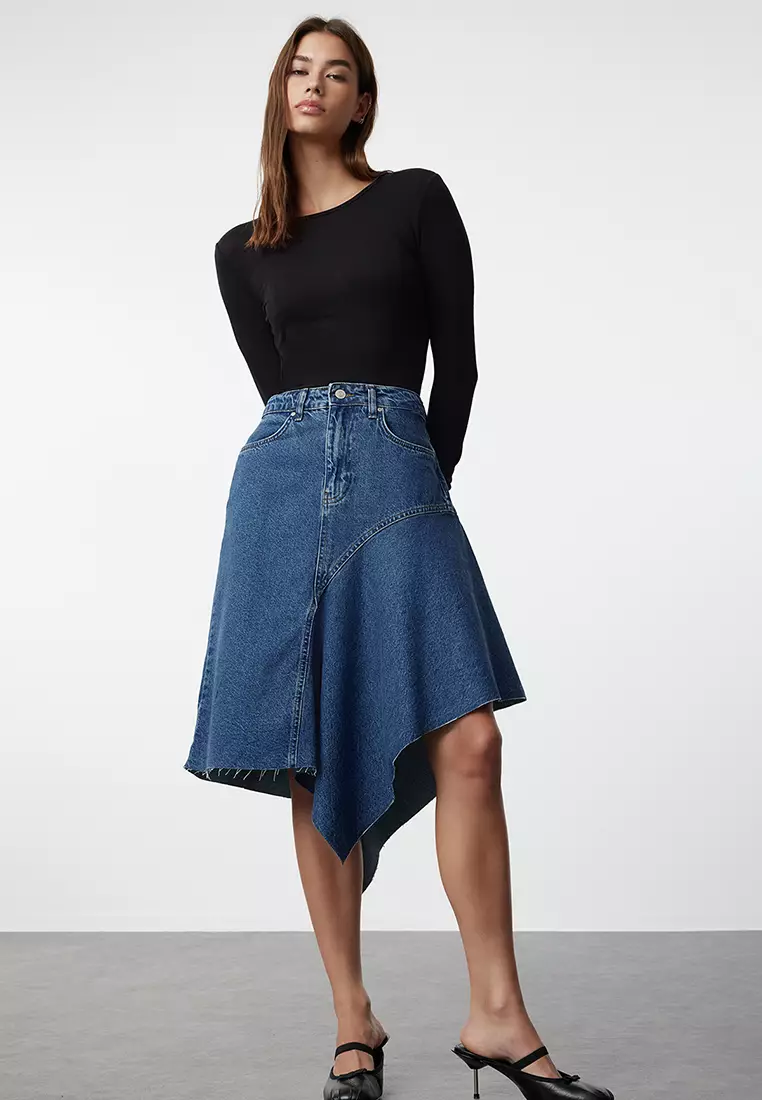Cotton Asymmetrical Denim Skirt