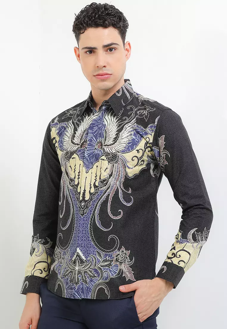 BATIK TALENTA EXCLUSIVE Lengan PANJANG slimfit PR BURUNG NAVY