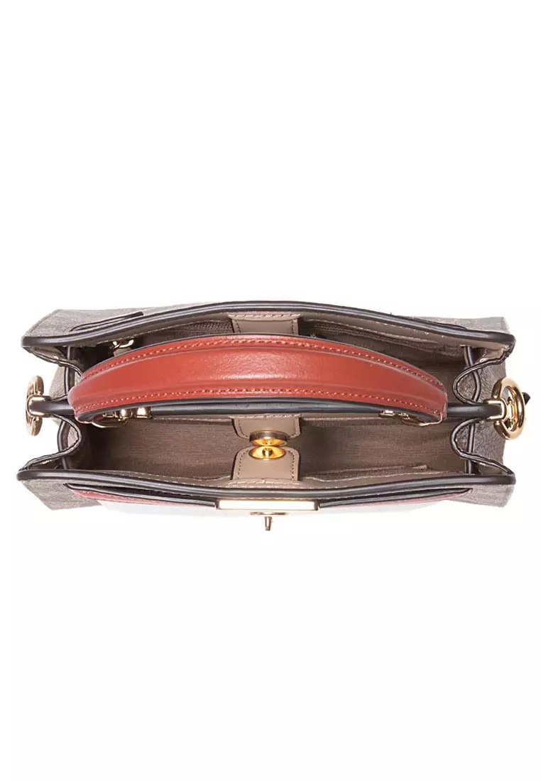 Mini Lane Top Handle In Colorblock Signature Canvas - Brown/White