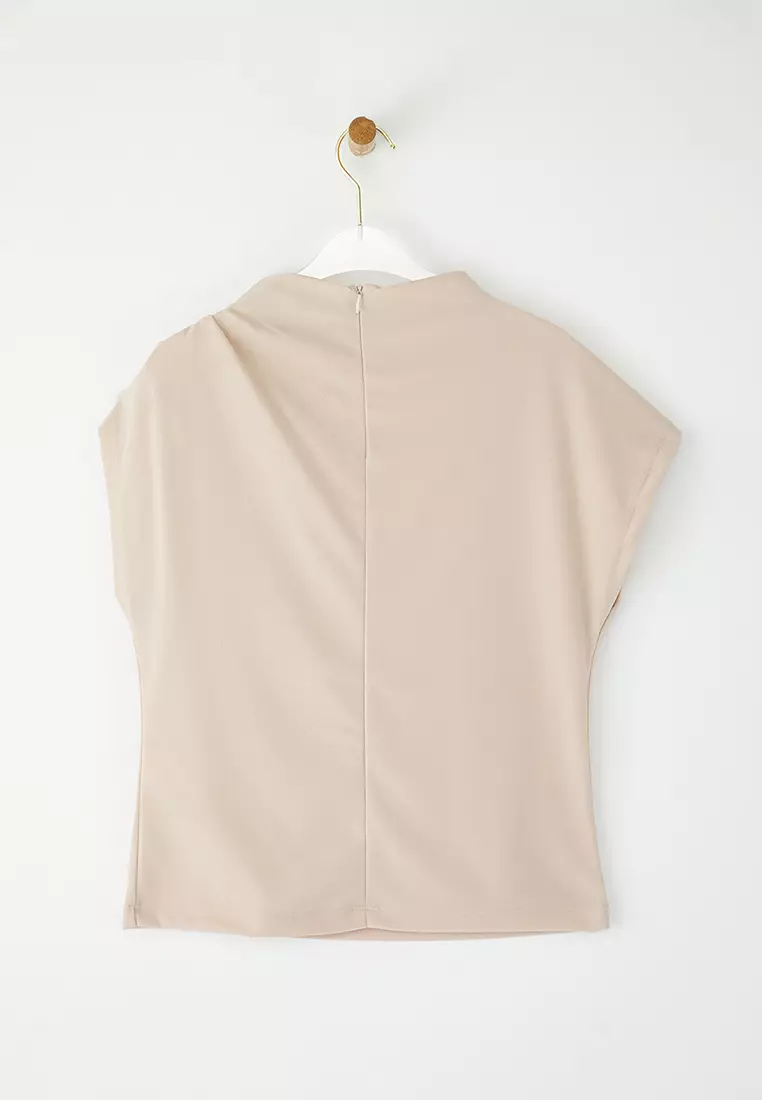 Stone Fitted/Body-Sit Accessory Detail Draped Elastic Knitted Blouse TWOSS25BZ00044