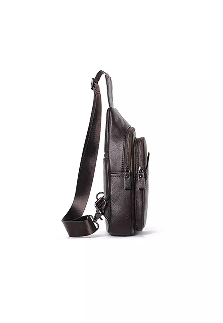 Men's Soft Cow Leather Zipper Belt Bags Chest Bags