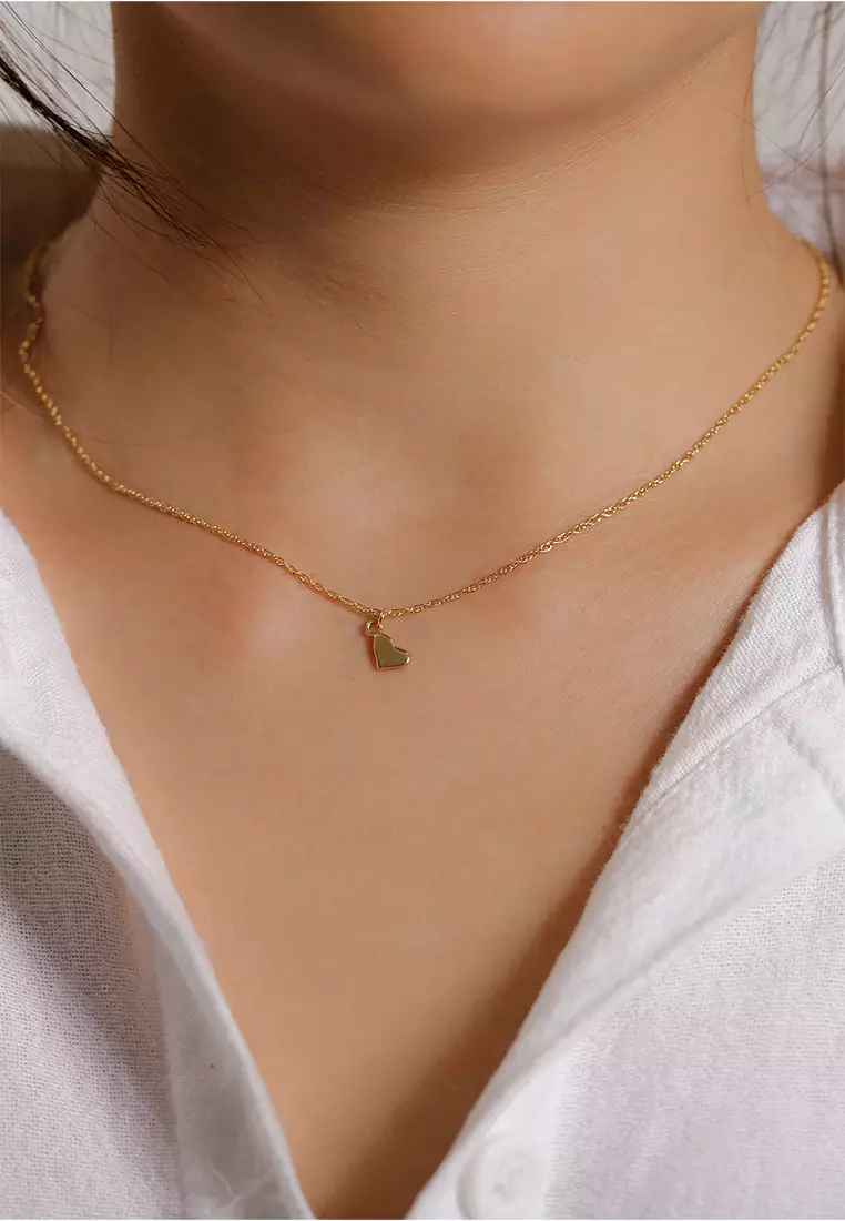 Kalung Perhiasan Perak 925 Wanita Liontin Heart Gold Plated