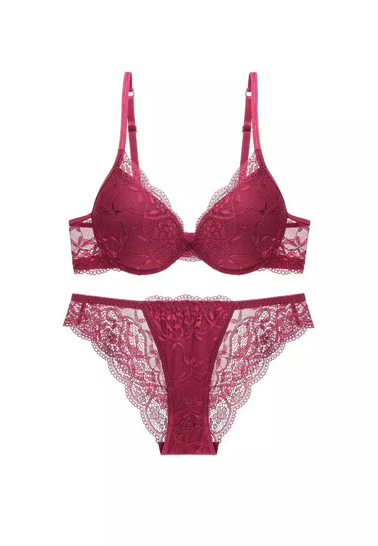 Buy ZITIQUE Comfort Lace Lingerie Set (Bra And Panty) - Watermelon