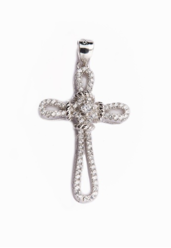 SHANTAL JEWELRY grey and white and silver Cubic Zirconia Silver Thin Braided Cross Necklace SH814AC02FXPSG_1