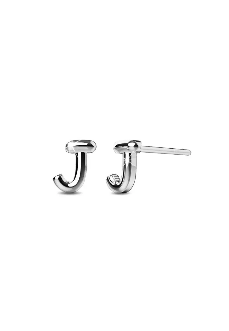 Solid 925 Sterling Silver Initial Alphabet Personalised Stud Earrings- J
