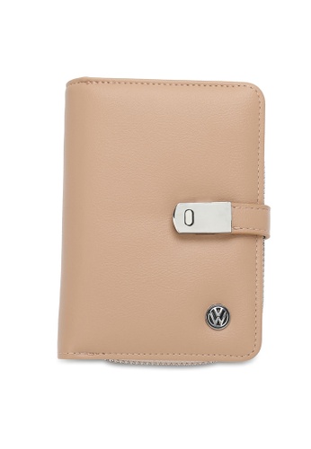 Volkswagen beige Women's RFID Magnet Button Bi Fold Leather Short Wallet / Purse With Coin Compartment EE62CACEC55364GS_1