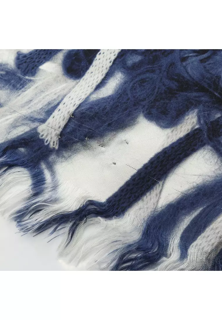 Pre-Loved Chanel shawl scarf logo silk dark blue gray