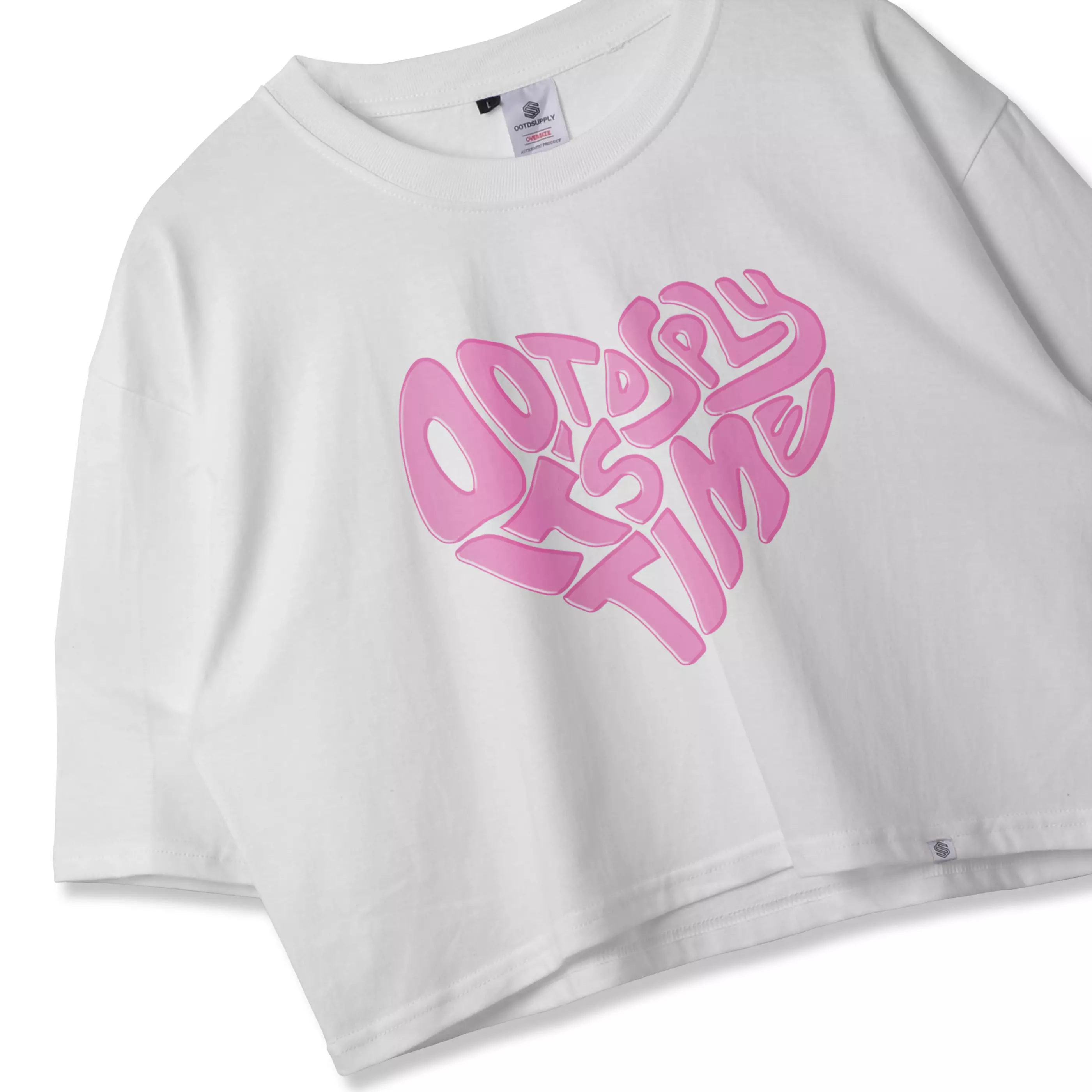 OOTDSUPPLY Croptee Pink Heart Black & White