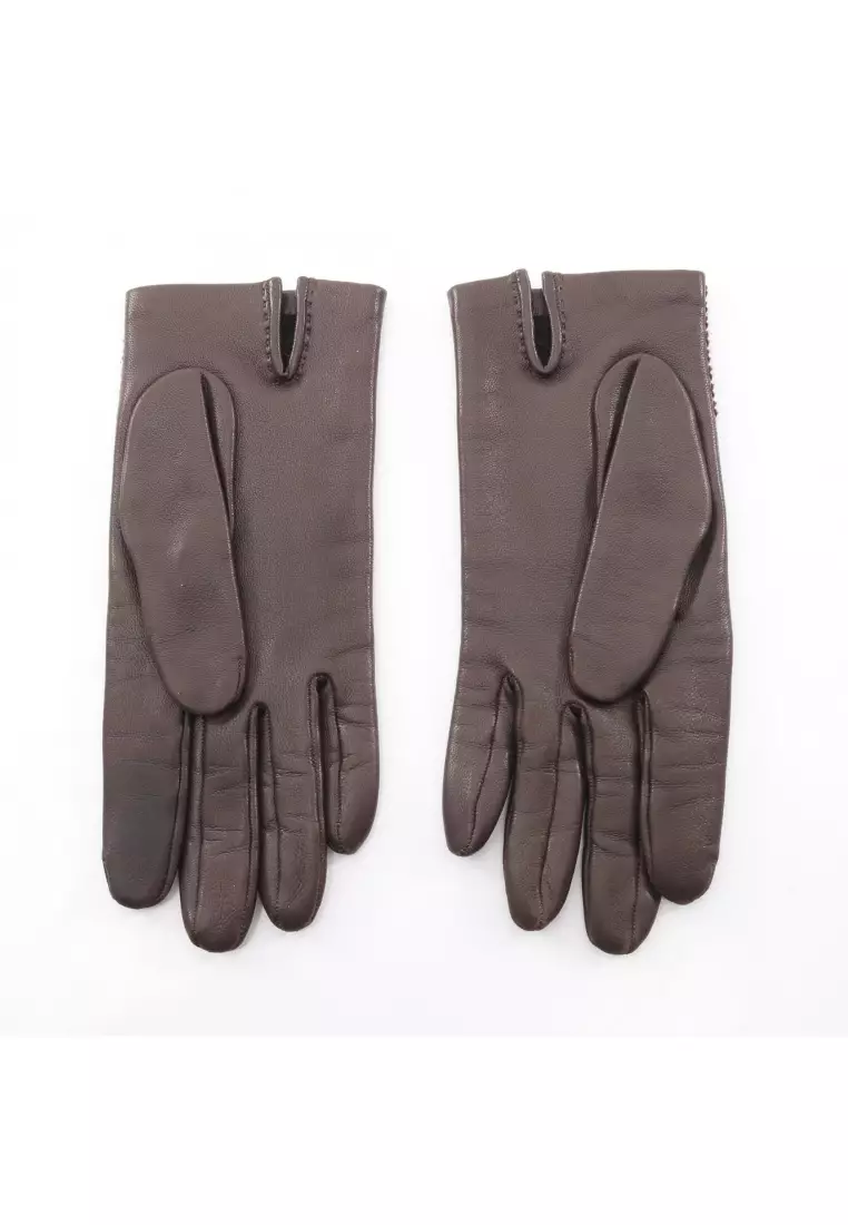 Pre-Loved Hermès H logo gloves glove lambskin Dark brown
