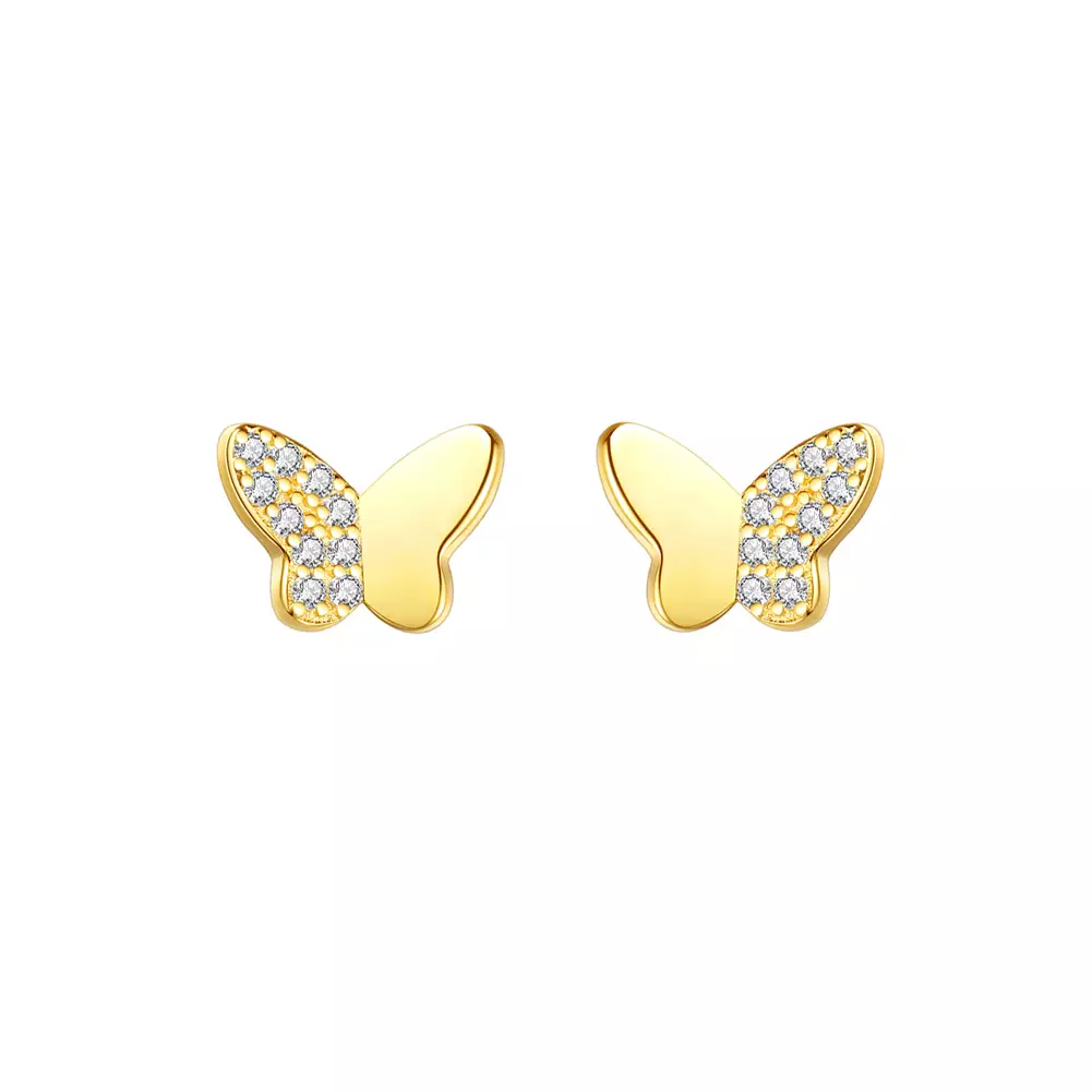 Glamorousky Gold Butterfly Cubic Zirconia Earrings Anting