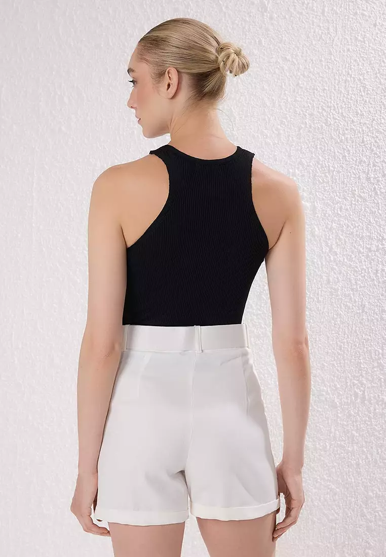 White Belted Regular Cotton Gabardine Shorts & Bermuda Twoss19Ie0002