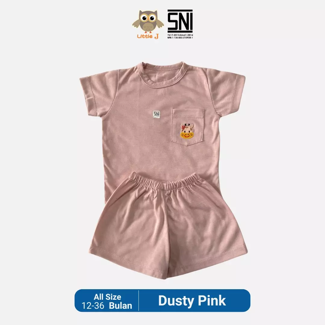 Little J Setelan Baju Anak Oblong Lengan Pendek Kaos Polos Set Celana Motif Usia 6 Bulan Hingga 48 Bulan