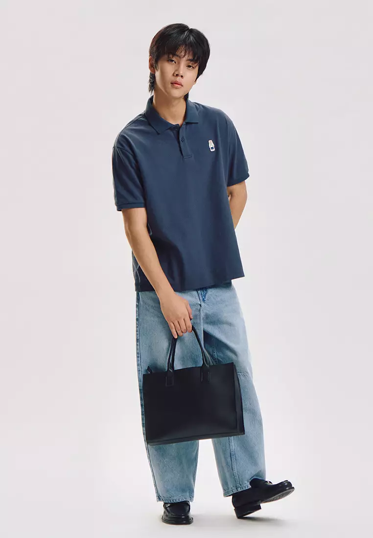 Relaxed Fit Polo with Crew Bear Patch Embroidery