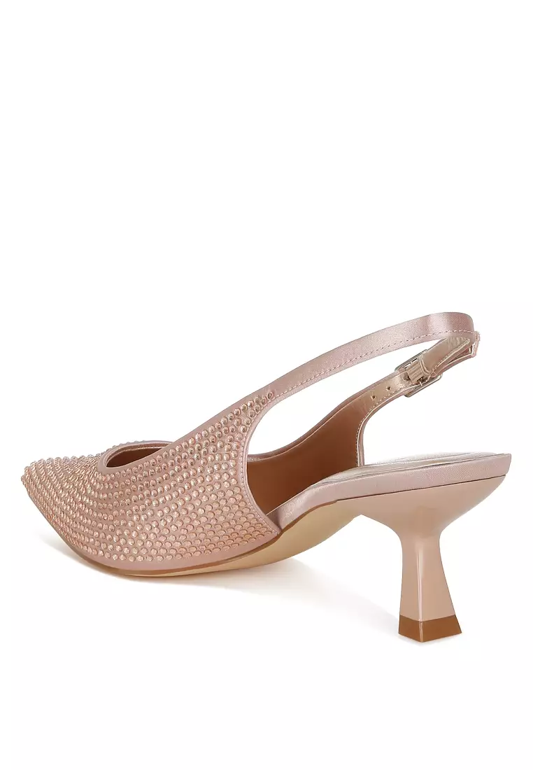 Sandal selempang berhiaskan berlian imitasi berwarna emas mawar