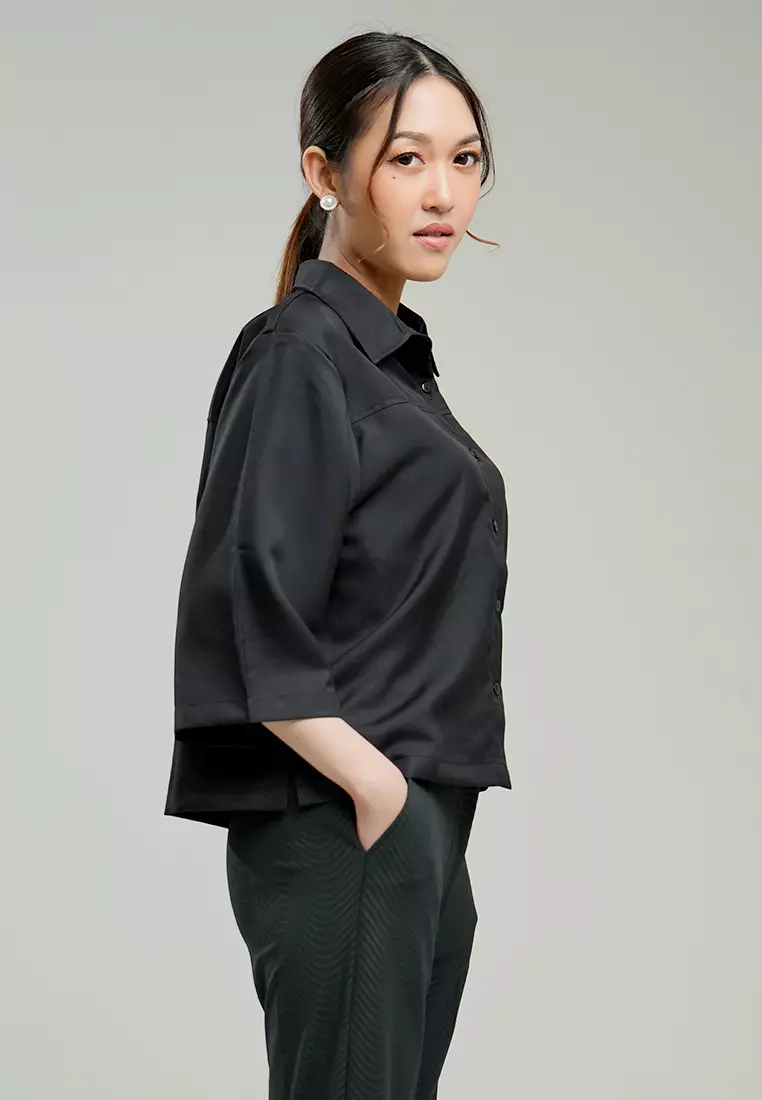 HWR Hardware Clothing Atasan Kemeja Wanita Hardware Cropped Shirt Loose