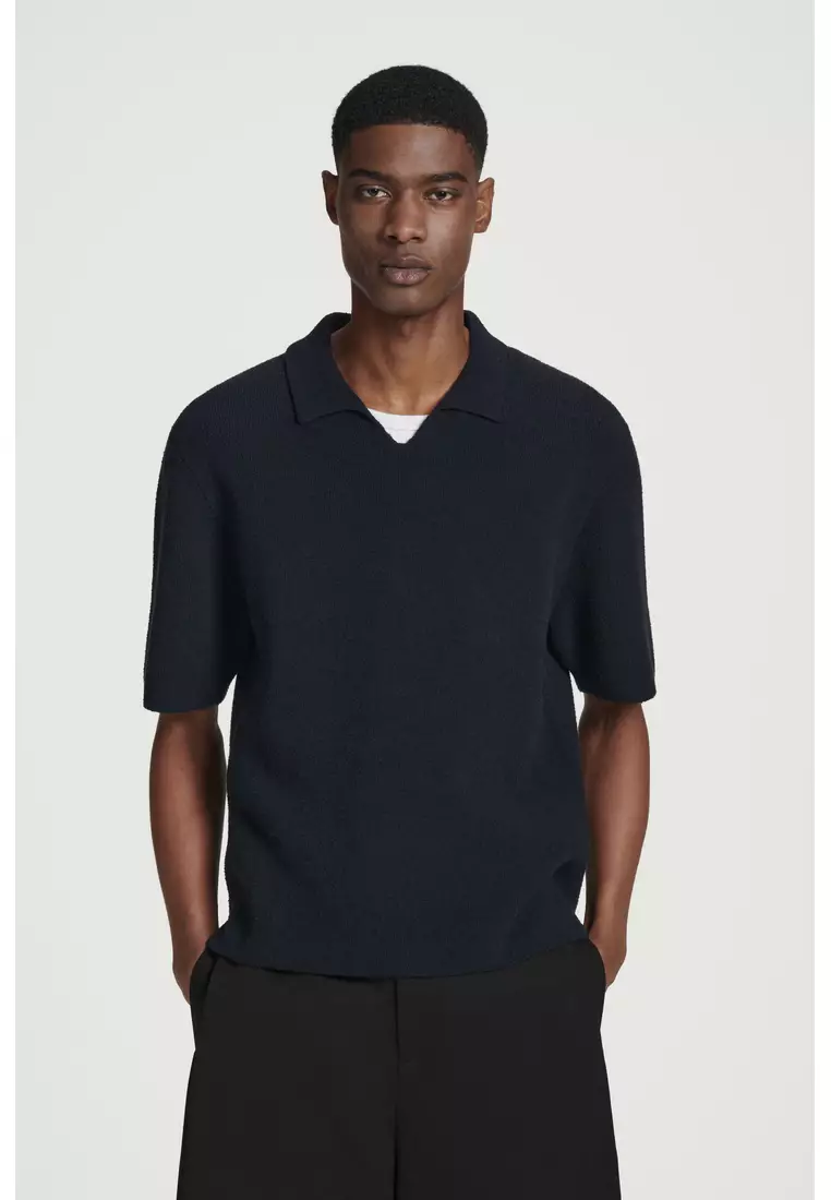 Buy COS OPEN-COLLAR BOUCLÉ-KNIT POLO SHIRT 2025 Online ZALORA